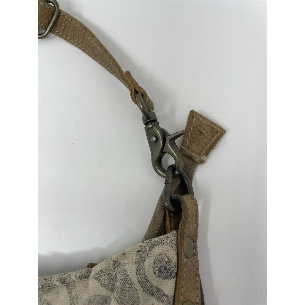 MYRA Purse Canvas Leather Cowhide Shoulder Bag Floral Gray Tan - Picture 3 of 12
